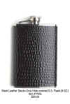 Black Suedo Croc. Hide Leather Covered 8OZ. Flask (Click Here To Enlarge)